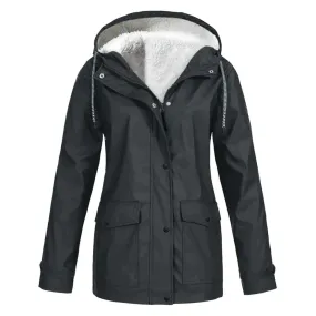 Women's Stylish Warm Fleece Lined Rain Coat with Hood | Ideal for Autumn/Winter