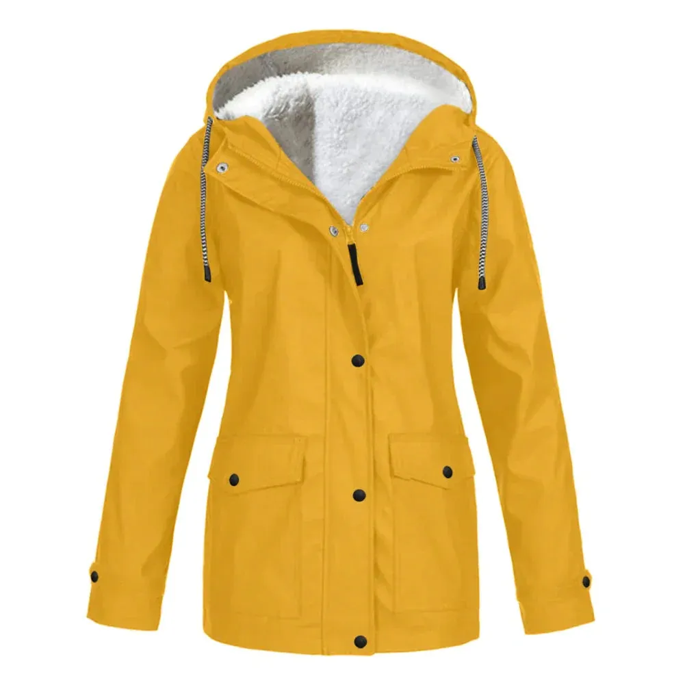 Women's Stylish Warm Fleece Lined Rain Coat with Hood | Ideal for Autumn/Winter